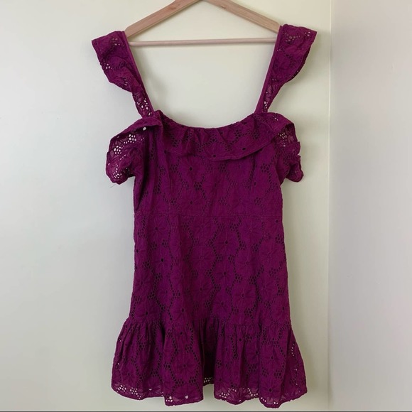 Lulu’s Biscay Magenta Ruffled Eyelet Lace Sleeveless Dress in Large - Picture 5 of 15